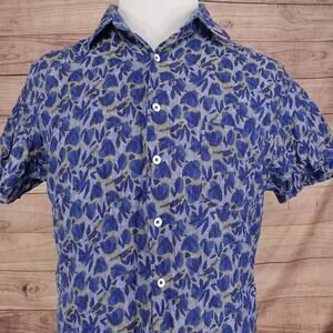 Rodd & Gunn Shirt Mens Large Blue Floral Short Sleeve Linen Woven Italy Casual